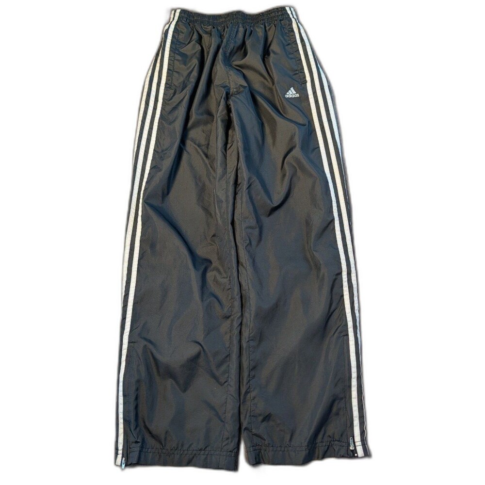 Vintage Adidas 3 Stripe Baggy Track Pants Nylon Black/White Ankle Zip